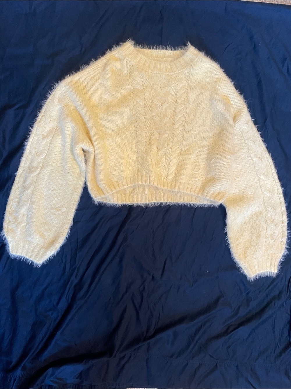 Butter Yellow Cropped Cable Knit Sweater
